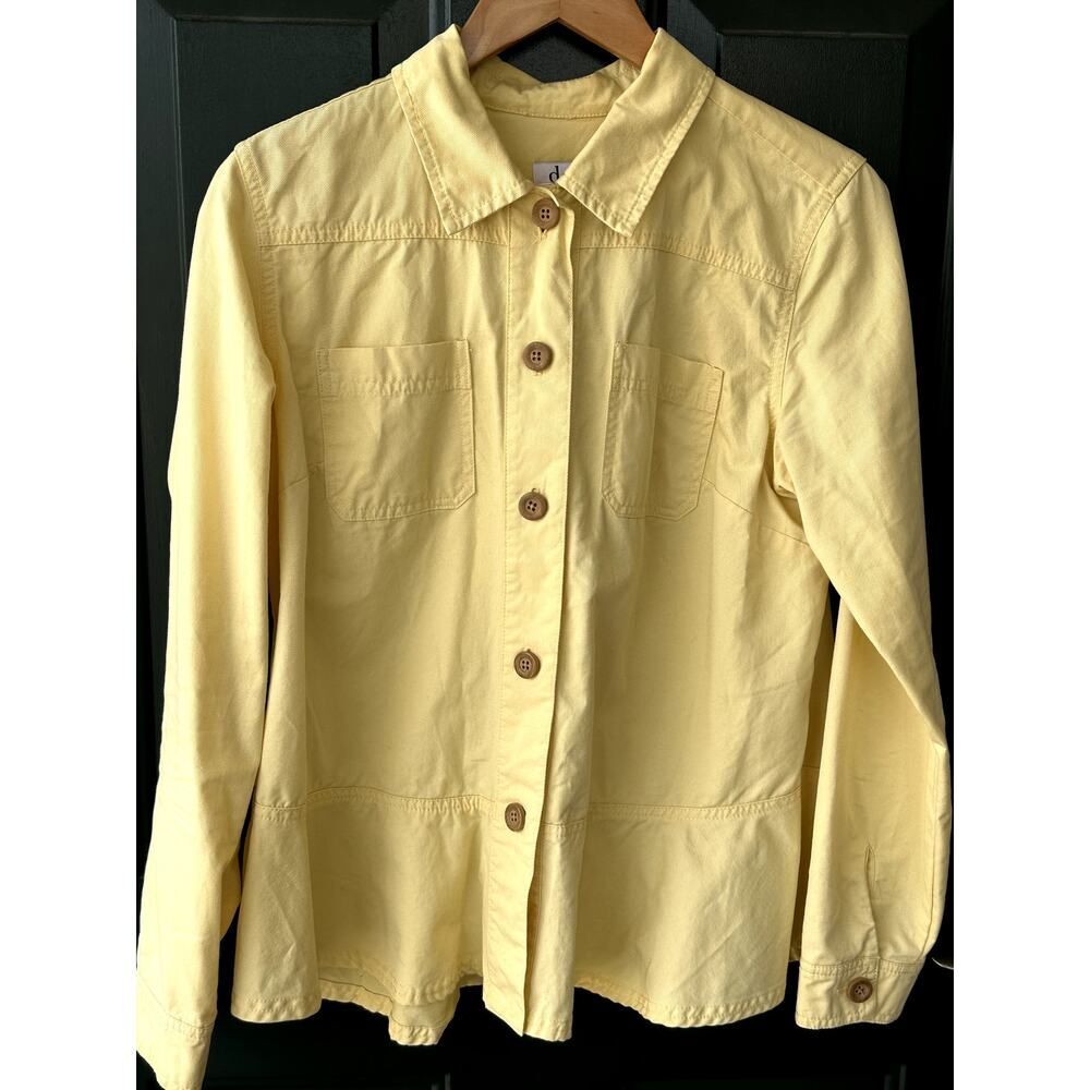 Denim & Co QVC Sz S Yellow 100% Cotton Jacket with Peplum Hem Classic Spring
